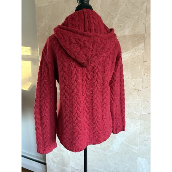 VTG Irelandseye Zip Hooded Irish Wool Cableknit Sweater - M, Red, Christmas Gift - Picture 4 of 8